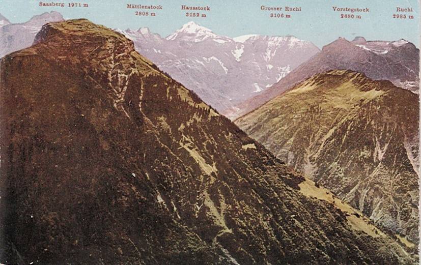 Panorama von Braunwald mit Braunwalder Briefmarkenträger 